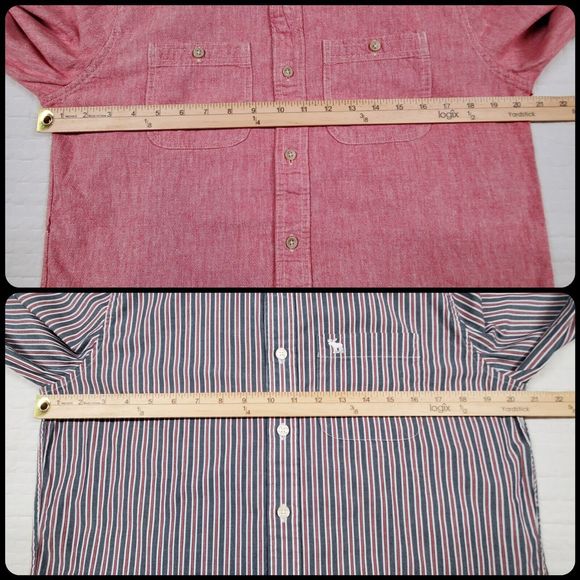 Abercrombie & Fitch Set of 2 Men's Long Sleeve Shirts Size M Pink & Gray Muscle - Picture 7 of 13